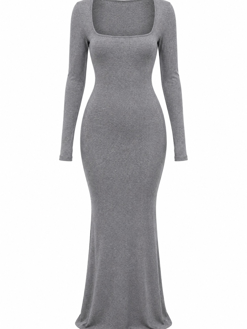 Long Sleeve Square Neck Grey Bodycon Dress